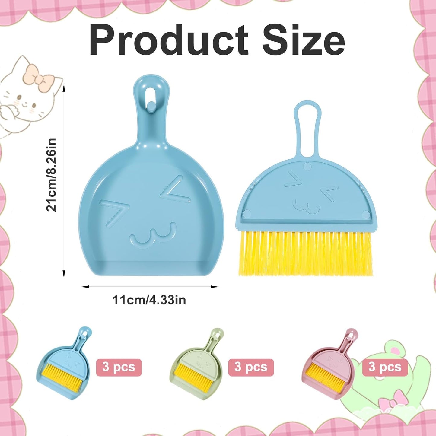 9pcs mini Broom and Dustpan Set Small Broom and Dustpan Set with Handle Portable Desktop Sweep Tools mini dustpans and Brush Sets for Car Interior,Cleaning Tools,Sofa3 Colors