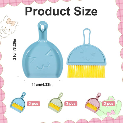 9pcs mini Broom and Dustpan Set Small Broom and Dustpan Set with Handle Portable Desktop Sweep Tools mini dustpans and Brush Sets for Car Interior,Cleaning Tools,Sofa3 Colors