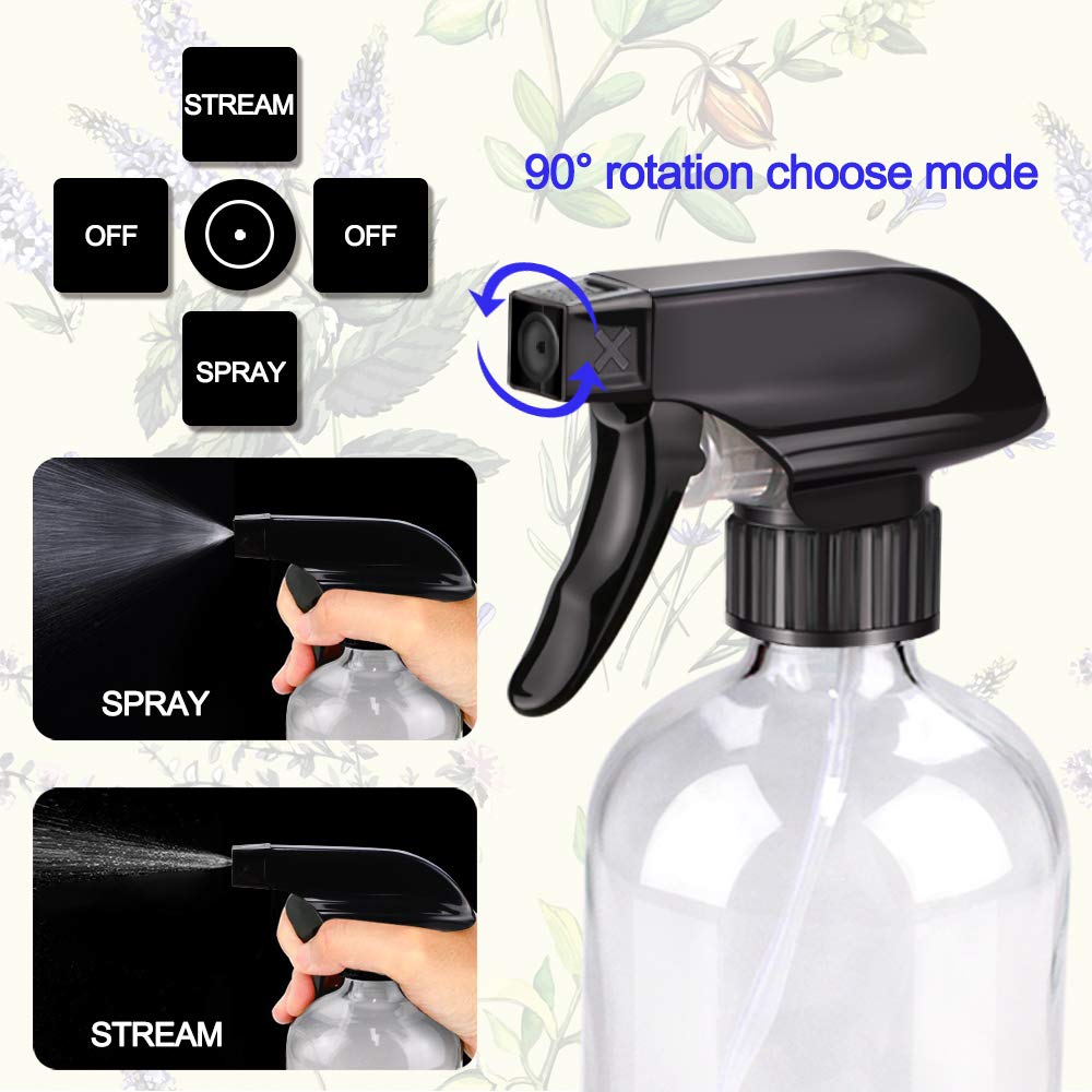 Wedama Amber Glass Spray Bottles, 16 oz Glass Spray Bottles for Cleaning Solutions and Essential Oils, Refillable Empty Spray Bottle with Adjustable Nozzles for Alcohol, Plant and Hair Care (1 Pack)