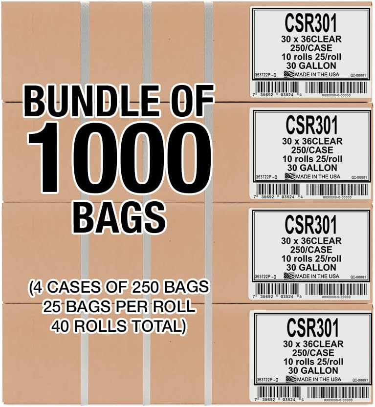 Aluf Plastics 33 Gallon Clear Trash Bags - 33" x 39" - 1.5 MIL (eq) - CSR Series - Heavy Duty Industrial Liners Clear Garbage Bags for Recycling, Contractors, Storage, Outdoor, 1 Count (Pack of 100)