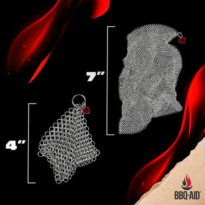 Knapp Made Cast Iron Chainmail Scrubber Kitchen Set - 4" and 7" Sizes. Premium Stainless Steel Cleaner for Your Finest Pots, Pans, and Kitchenware