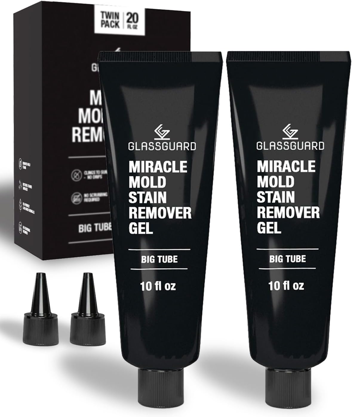 GlassGuard Miracle Mold Stain Remover Stain Gel – Heavy Duty Cleaning Gel for Grouts, Ceramic, Glass, Silicone, Caulk & More – Washing Machine Cleaner Front Loader (300 ml / 10 oz)