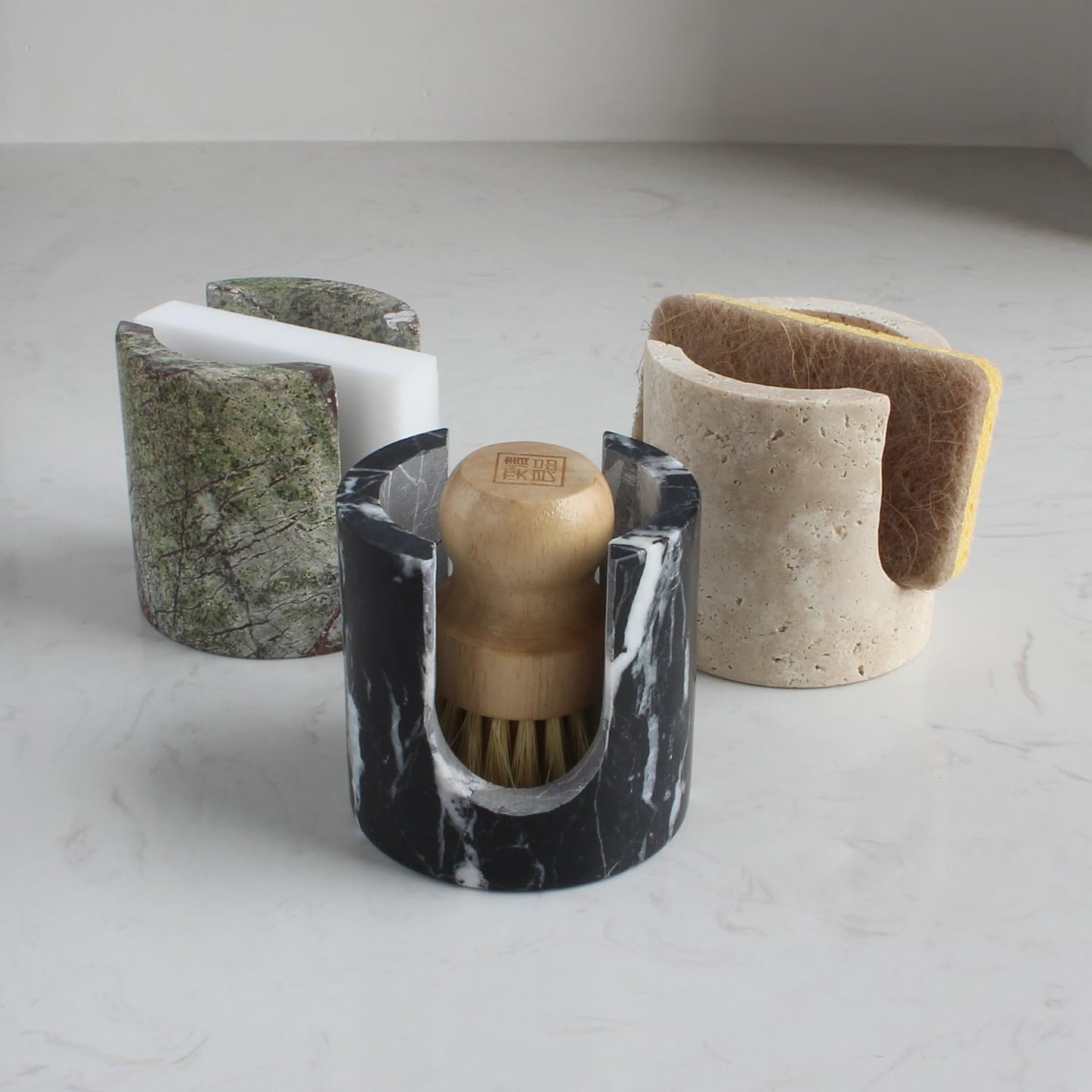 Natural Travertine Marble Sponge Holder for Kitchen Sink, Drying Rack, Compact Sink Caddy Organizer - Calacatta Viola Marble