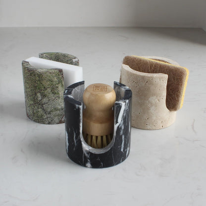 Natural Travertine Marble Sponge Holder for Kitchen Sink, Drying Rack, Compact Sink Caddy Organizer - Calacatta Viola Marble
