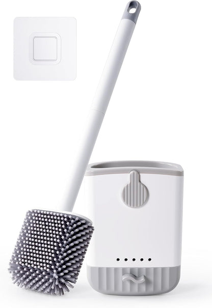 HONOVA Silicone Toilet Bowl Brush with Ventilated Holder, Toilet Brush and Holder Set，Floor Standing & Wall Mounted, Drip-Proof, Toilet Cleaner Brush for RV Travel, Camper, Family Bathroom（White）