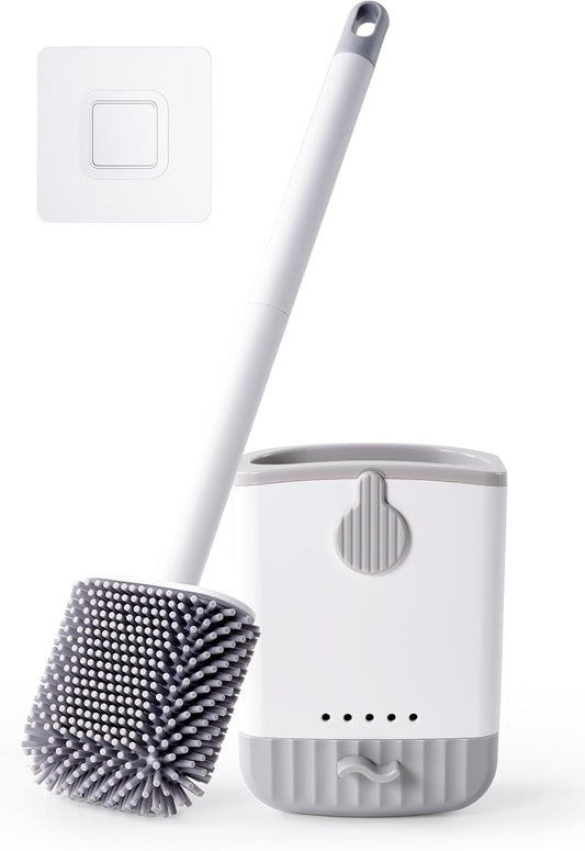 HONOVA Silicone Toilet Bowl Brush with Ventilated Holder, Toilet Brush and Holder Set，Floor Standing & Wall Mounted, Drip-Proof, Toilet Cleaner Brush for RV Travel, Camper, Family Bathroom（White）