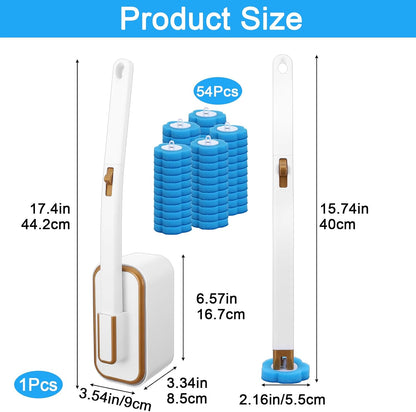 Disposable Toilet Brush with 54 Pcs Refill Heads and Holder– Includes Storage Caddy&Toilet Bowl Wand, Wall-Mount Scrubbing Toilet Brush Bathroom Cleaning Kit (1 Wand & 54 Refills)