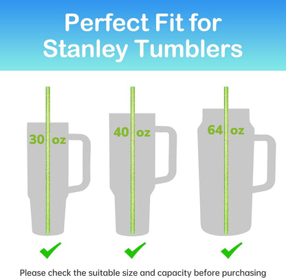 NiHome 12-Pack Glitter Replacement Straws for Stanley Tumbler 40OZ & 2 Cleaning Brushes Set, 12" Length BPA-Free Durable PETG Material for Various Beverages & Cups, Adds Sparkle to Your Drinks (Clear)