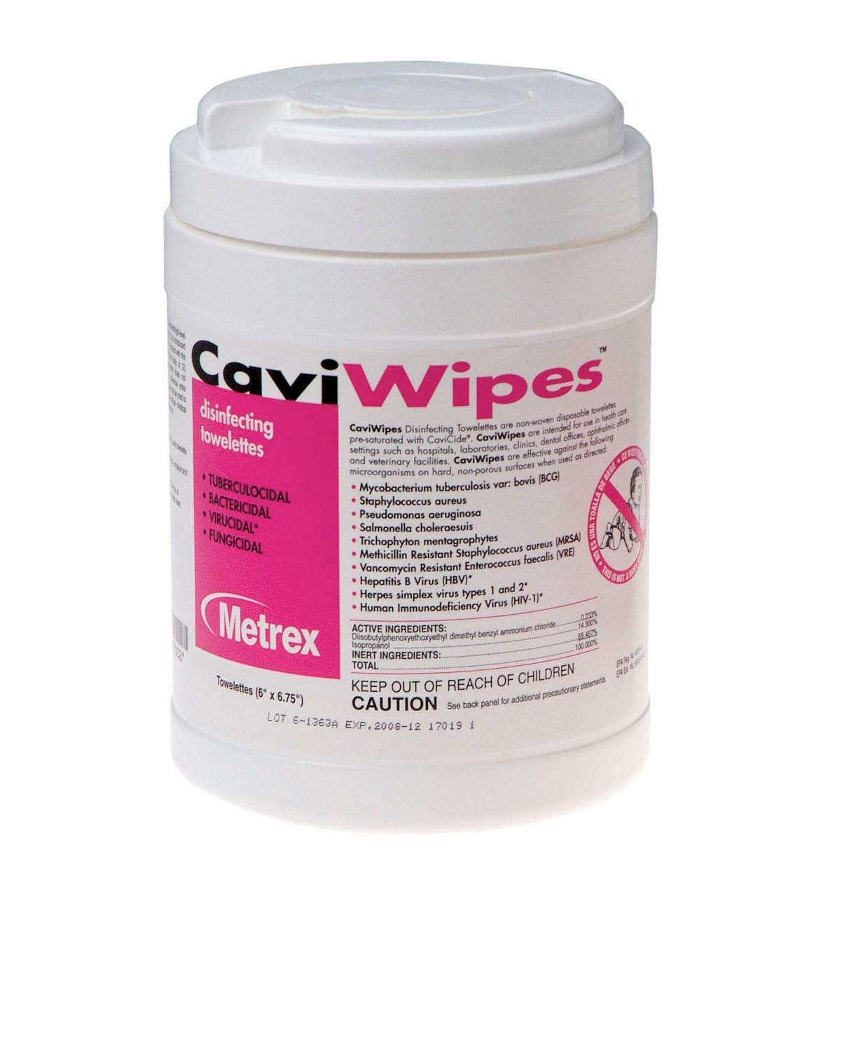 Metrex CaviWipes Disinfecting Towelettes – Durable Non-Woven Disinfecting Wipes, Surface Cleaner for Healthcare Settings – 220 Wipes per Canister (Pack of 12), 10-1090