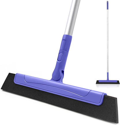 Floor Squeegee with 180° Rotating Head, EVA Foam Blade Squeegee for Floor with Adjustable Aluminum Long Handle, Squeegee Broom for Window Shower Bathroom Garage Tile Pet Hair Cleaning