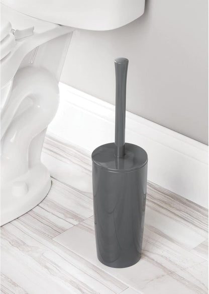 mDesign Slim Plastic Toilet Bowl Brush and Holder Set, Modern Compact Storage Organizer Cleaner Scrubber for Toilet - Heavy Duty Cleaning Plunger for Bathroom, Aura Collection - Navy Blue