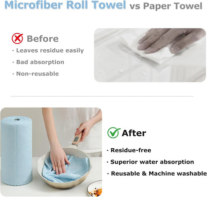 80 Pack Microfiber Cleaning Cloth Roll Reusable Paper Towels 12"x12" Tear Away Cloth, Microfiber Towels for Cars, Wash Cloths, Lint Free Dark Grey Rags for House, Kitchen,Window,Cleaning Supplies