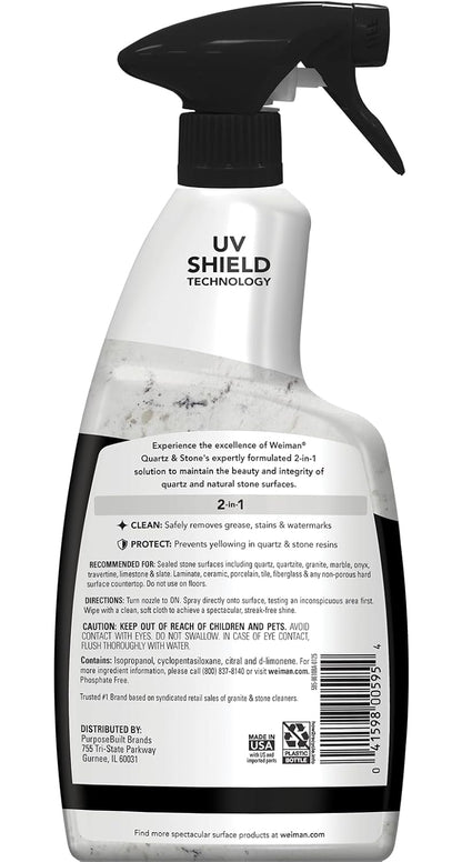 Weiman Quartz Countertop Cleaner and Polish - Clean and Shine Your Granite, Marble Countertops, Kitchen Island, and Stone Surfaces with UV Anti-Fade Protection, Citrus, 24 Ounce with Microfiber Cloth