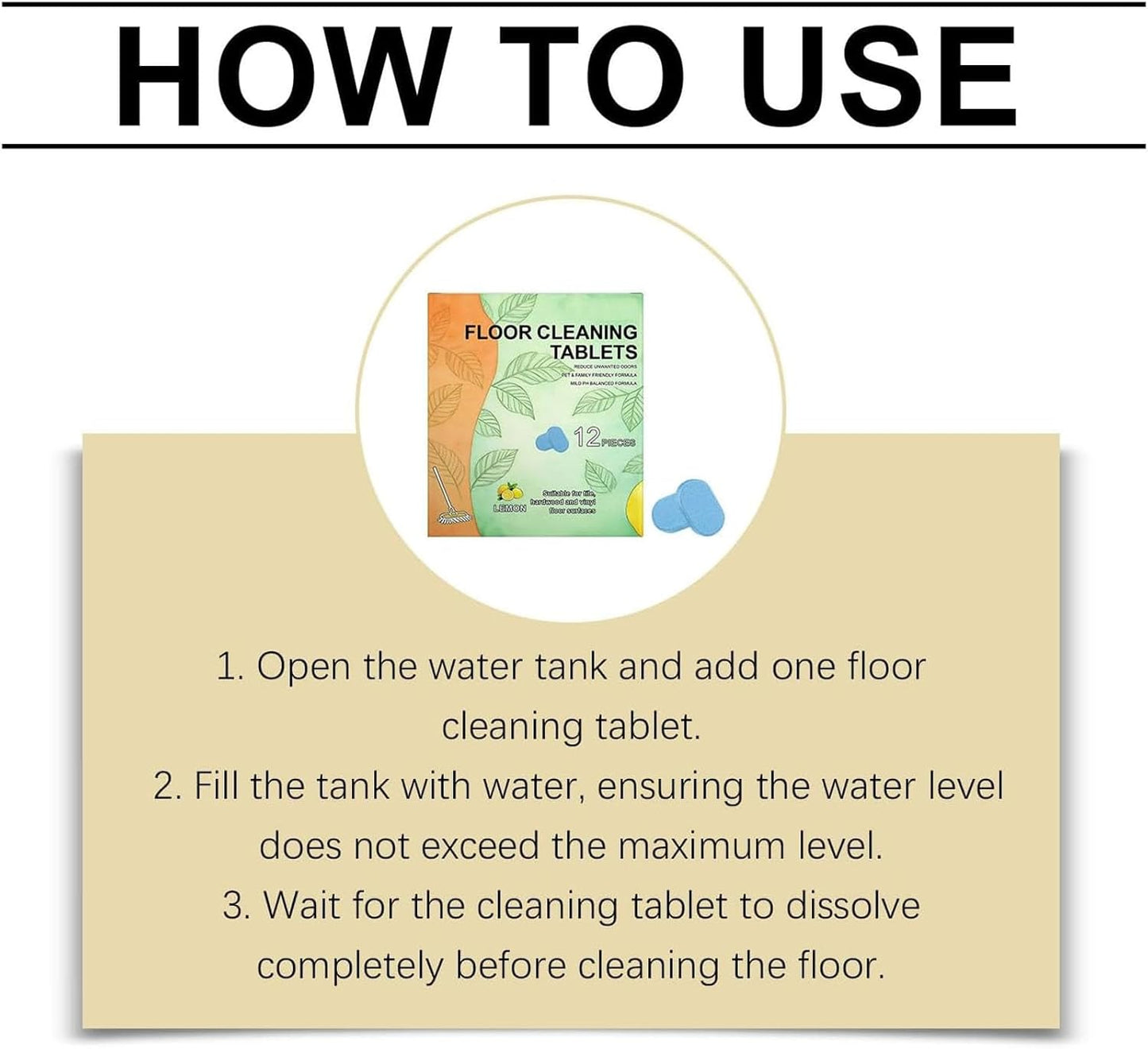 12pcs Floor Cleaner Tablets Hard Floor Cleaner Tablets, Pre-Measured Dissolvable Cleaning Solution for Tile, Vinyl, Compatible with Robot Mops & Wet/Dry Vacuums Cleaner lemon Scent