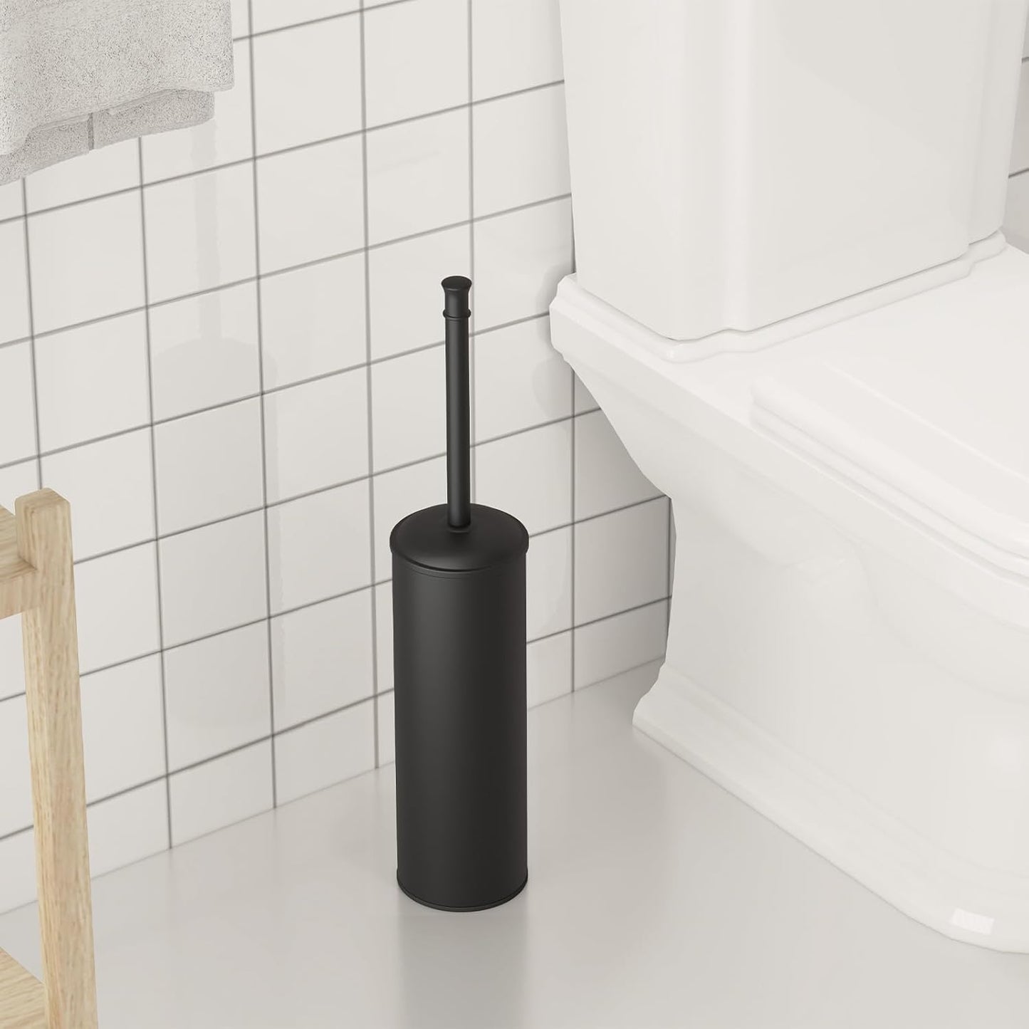 BESy Toilet Brush and Holder, Toilet Cleaner Bowl Set with Two Brush with Extra Long Handle, Durable Bristles Toilet Scrubber and Covered Holder, Drip-Proof Stainless Steel Oil Rubbed Bronze