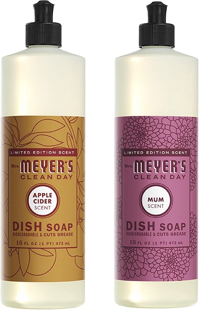 Mrs. MEYER'S CLEAN DAY Liquid Dish Soap 3 Pack Variety, Acorn Spice, Apple Cider, Fall Leaves, 16 OZ Each, 1 CT