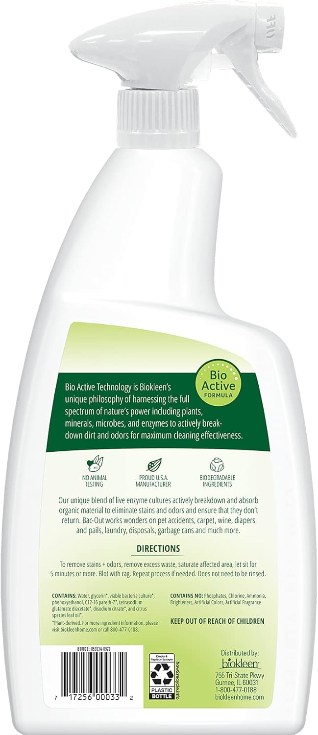 Biokleen Bac-Out Enzyme Cleaner and Stain & Odor Remover for Pet Stains, Laundry, Diapers, Wine, Carpets, & More, Eco-Friendly, Non-Toxic, Lime Scent, 128 Ounces