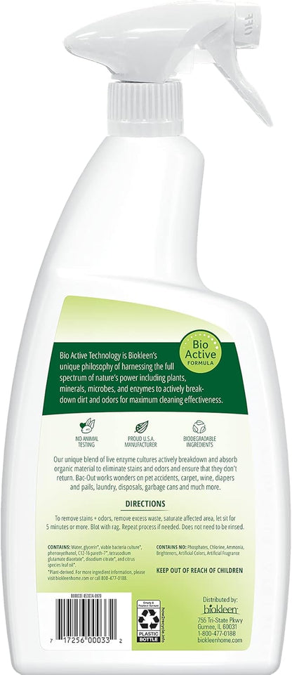 Biokleen Bac-Out Enzyme Cleaner and Stain & Odor Remover for Pet Stains, Laundry, Diapers, Wine, Carpets, & More, Eco-Friendly, Non-Toxic, Lime Scent, 128 Ounces
