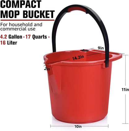 Matthew Cleaning 4.2 Gallon Mop Bucket, Heavy Duty Plastic Cleaning Bucket with Built-in Pour Spout, Mop Holder and Comfort Grip Handle, House and Commercial Cleaning Supplies, 1 Pack Black