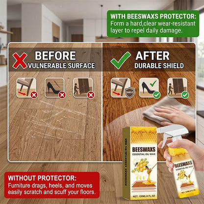Beeswax Spray for Wood, Bees Wax Furniture Polish and Cleaner with Sponge and Towel, Natural Beeswax Cleaner for Furniture Floors Cabinets, Wood Care for Shine and Protection (4oz 1pc)