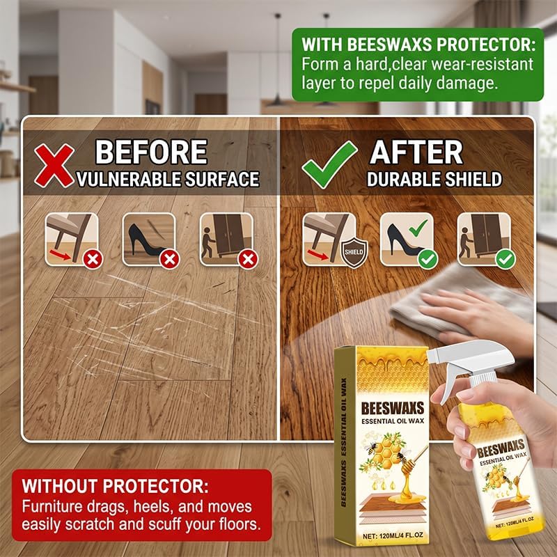 RAINPOT 2026 Beeswax Wood Polish Spray, Natural Beeswax Furniture Polish and Cleaner, Wood Care Spray for Cabinets, Tables, Floors, Wood Conditioning Polish Kit with Sponge & Cloth (2)