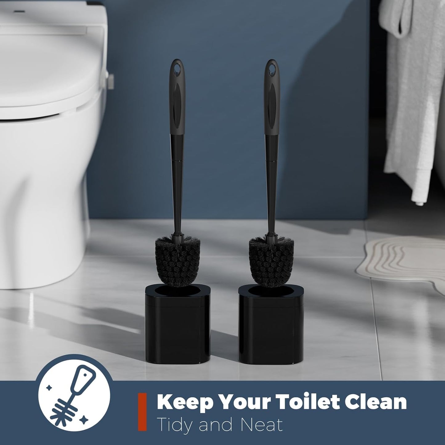 Holaloha Toilet Brush, 2 Pack Toilet Brush and Holder Set Bathroom Accessories, Toilet Bowl Brush and Holder for Bathroom, White