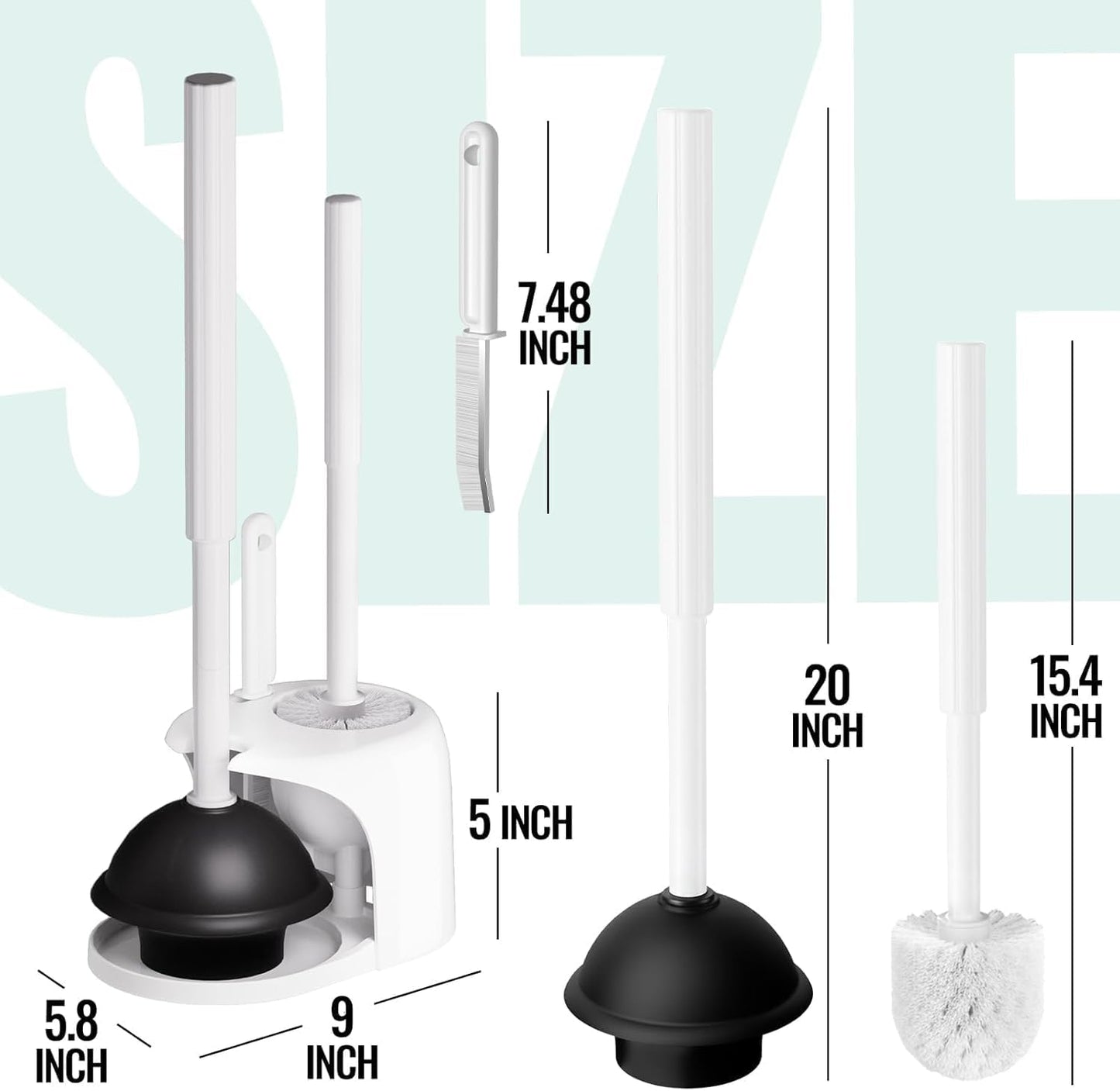 2 Pack 4 in 1 Toilet Brush and Plunger Set with Crevice Cleaning Brush, Toilet Plunger and Brush Set with Extra Long Handle, Plungers for Bathroom Accessories, Toilet Plunger with Holder, Black, Pack