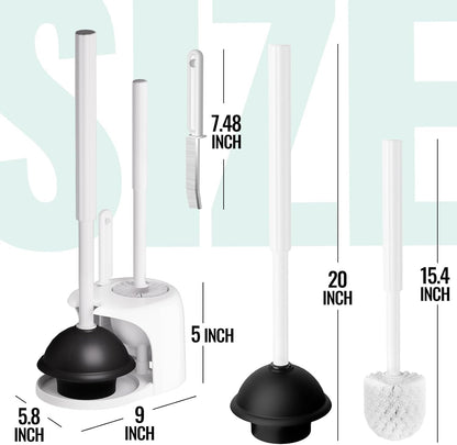 2 Pack 4 in 1 Toilet Brush and Plunger Set with Crevice Cleaning Brush, Toilet Plunger and Brush Set with Extra Long Handle, Plungers for Bathroom Accessories, Toilet Plunger with Holder, Black, Pack