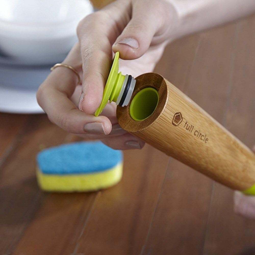 Full Circle Suds Up, Soap Dispensing Dish Brush, Tough Plant-Fiber Bristles & Sustainable Bamboo Handle, Safe for Nonstick