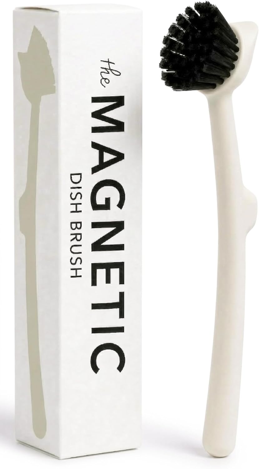 Earth & Mango Magnetic Dish Brush & Scraper, Snaps to Sink, Non-Scratch, Dishwasher Safe, Dish Scrubber – Onyx Black
