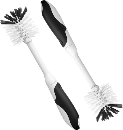 Cleangor Bottle Brush, Bottle Cleaning Brush Cleaner Brushes for Bottles, Bottle Scrub Brush, Hard Bristle Brush for Cups, Mugs, Thermos, Shaker Bottles, Ergonomic & Dishwasher Safe (2, Black)