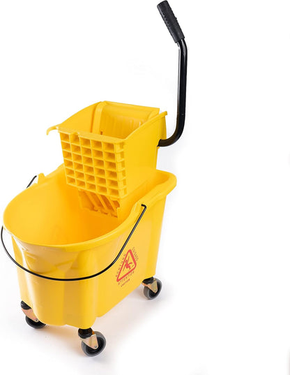 Matthew Cleaning 34 Quart Commercial Mop Bucket INCL.Wet String Mop with Side Press Wringer On Wheels,Heavy Duty Tandem Portable Floor Cleaning Wavebrake,Ideal for Household,Industrial,Restaurant