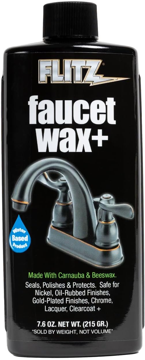 Flitz Faucet Wax Plus - 3.4oz Bottle of USA-Made, Water-Based Faucet Cleaner & Polisher for Water Stains, Fingerprints, & More - Metal Wax for Bronze, Nickel, Chrome, Brass - Granite Polish (1 Pack)