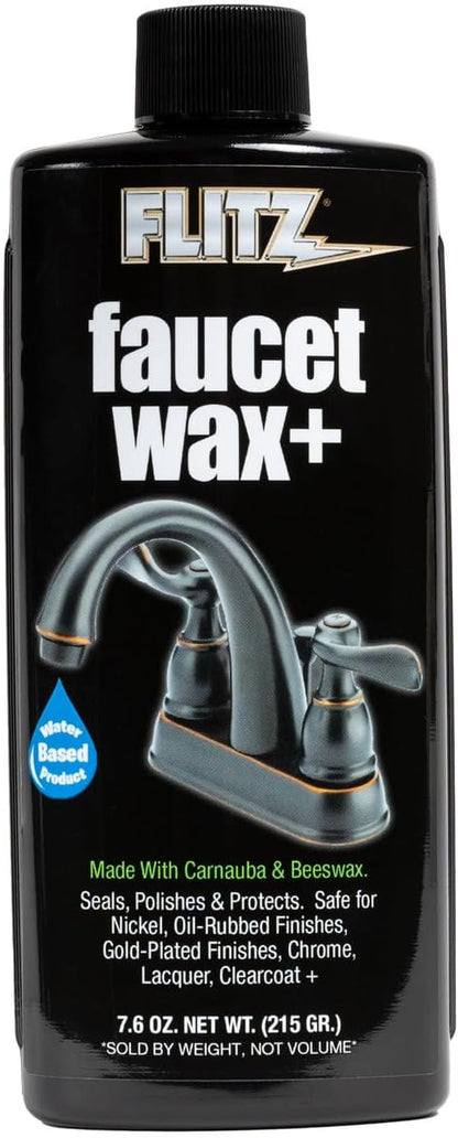 Flitz Faucet Wax Plus - 3.4oz Bottle of USA-Made, Water-Based Faucet Cleaner & Polisher for Water Stains, Fingerprints, & More - Metal Wax for Bronze, Nickel, Chrome, Brass - Granite Polish (1 Pack)