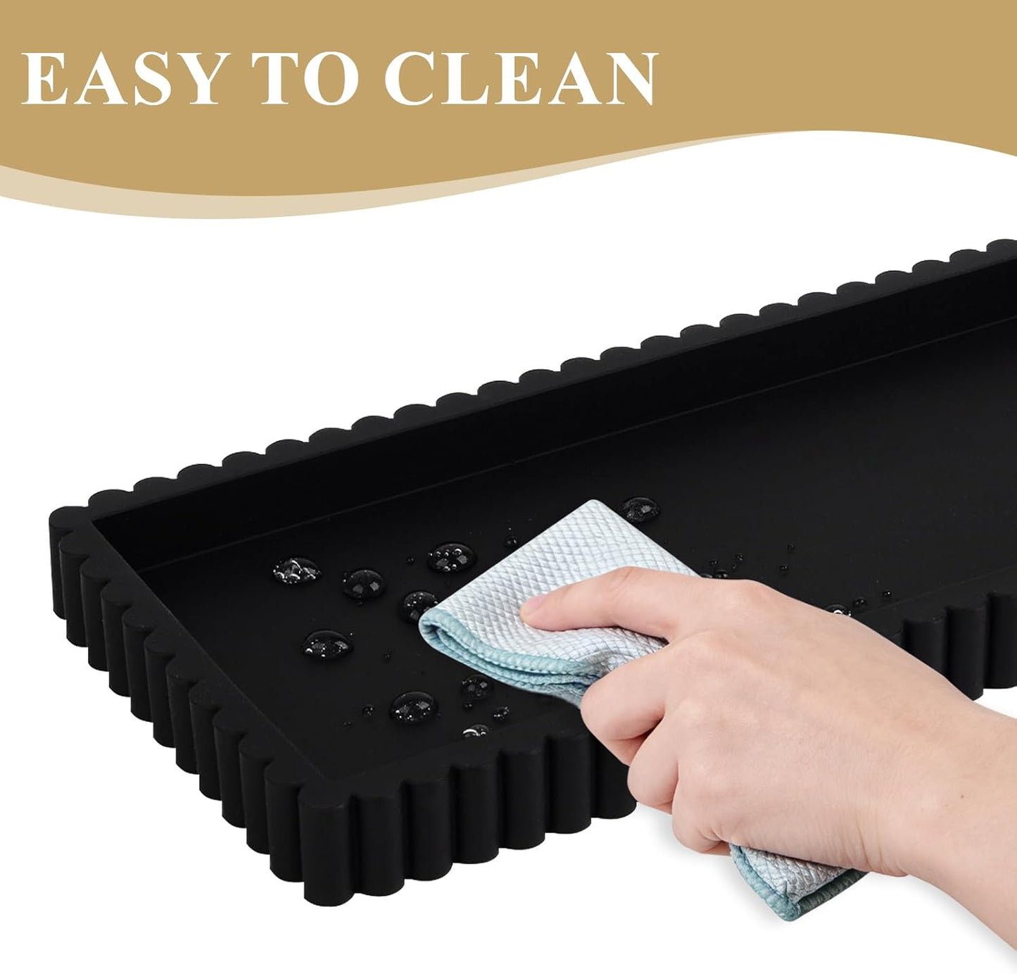 Silicone Bathroom Tray Small Vanity Organizer Rectangle Sink Caddy Sponge Holder Kitchen Counter Decor for Dish Soap, Perfume, Candle, Beige
