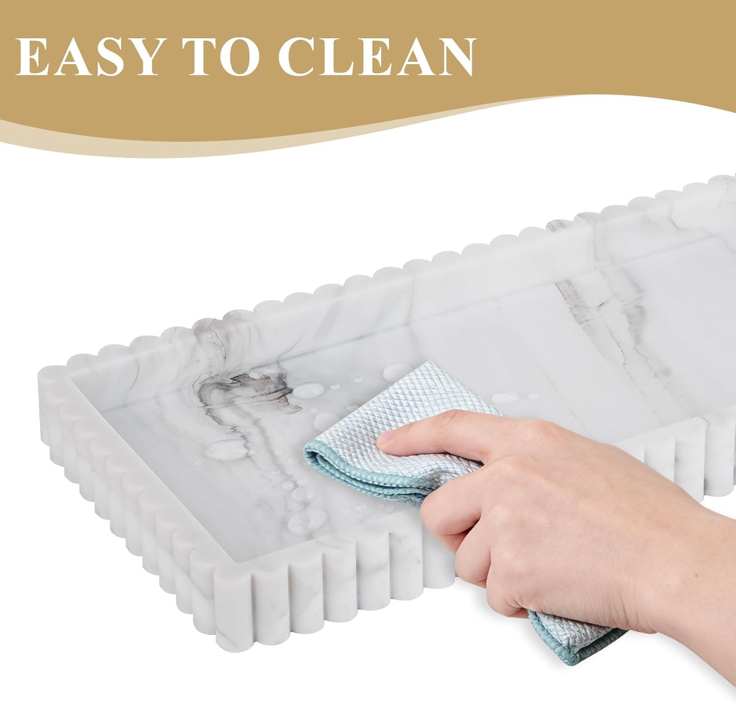 Silicone Bathroom Tray Small Vanity Organizer Rectangle Sink Caddy Sponge Holder Kitchen Counter Decor for Dish Soap, Perfume, Candle, Beige