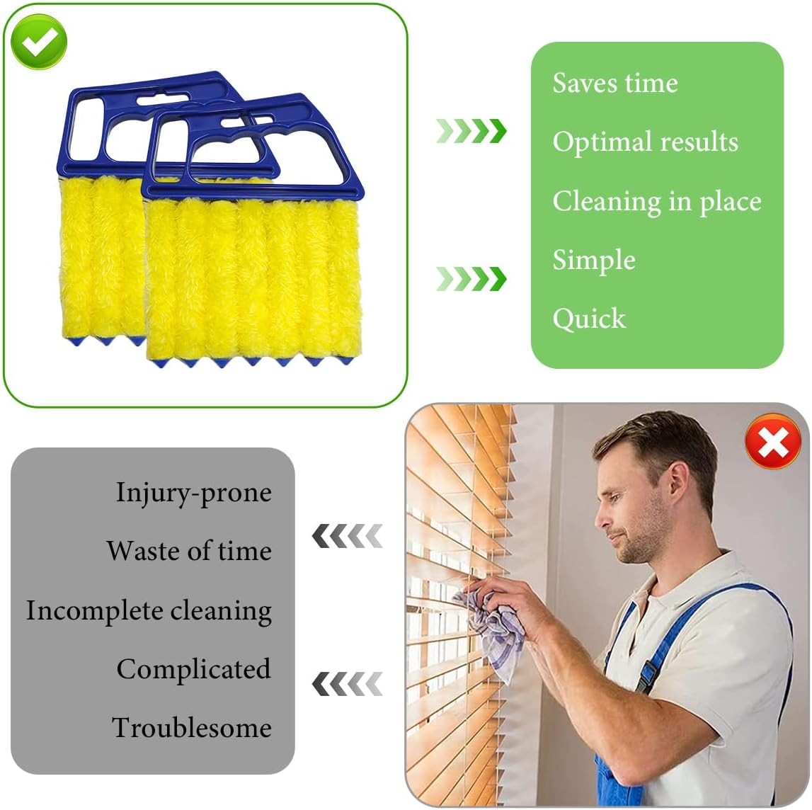 DXNQ 2 PCS Blind Cleaner Duster Tool, Window Venetian Hand-held 7 Finger Dusting Cleaner Brush, Blinds Cleaning Brush Tool for Window Shutters Air Conditioner, Car Accessories (Orange+Yellow)