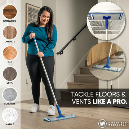 10" Mucho Microfiber Mop System - Mops for Floor Cleaning - Hardwood Floor Mop for Tile, Laminate, Wood, Vinyl Floors | Washable Pads | Dry & Wet Mopping - Microfiber Wholesale
