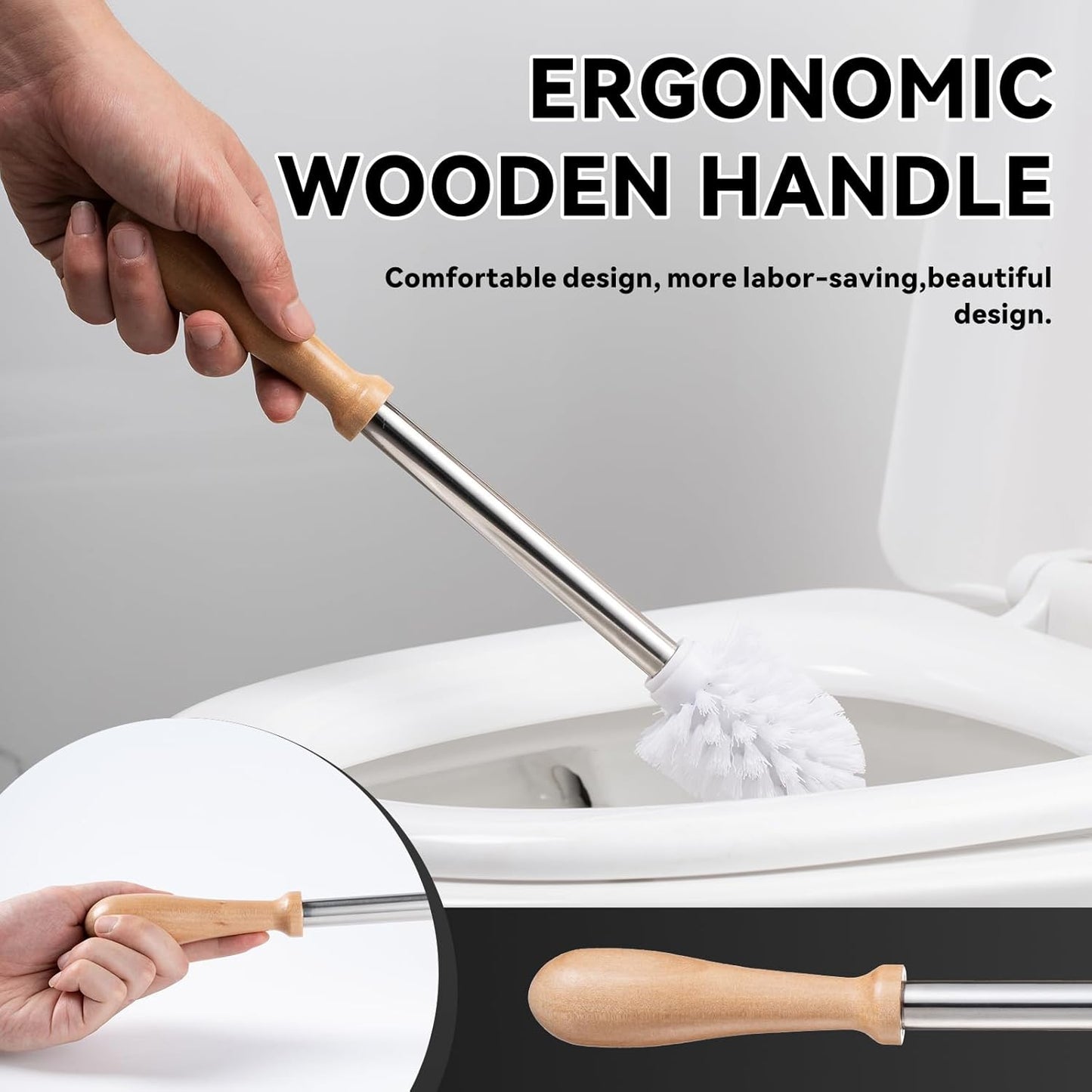 Duck Toilet Brush and Holder Set - Ceramic Bathroom Toilet Scrubber Brush Organizer with Wooden & Stainless SteelHandle, Gold Toilet Brush & Cute Duck Design for Bath Decor Storage