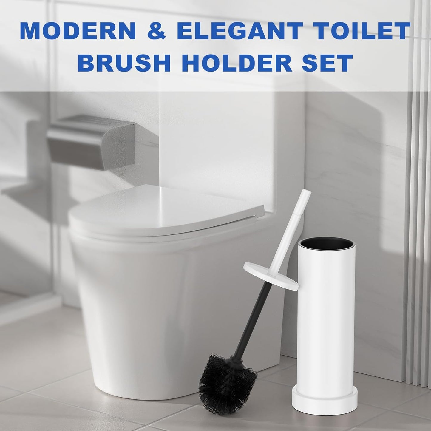 Toilet Brush and Holder Set: 304 Stainless Steel Heavy Duty Toilet Bowl Brush and Holder with Removable Inner Bowl and Splash Protection, Modern Long Handle Bathroom Cleaning Tool