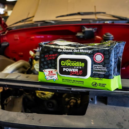 Crocodile Cloth PowerSCRUB Cleaning Wipes – 80 (15" x 10") Dual-Surface Cloths, Heavy-Duty, Moist, Absorbent, & Disposable - Safe on Skin & Multiple Surfaces
