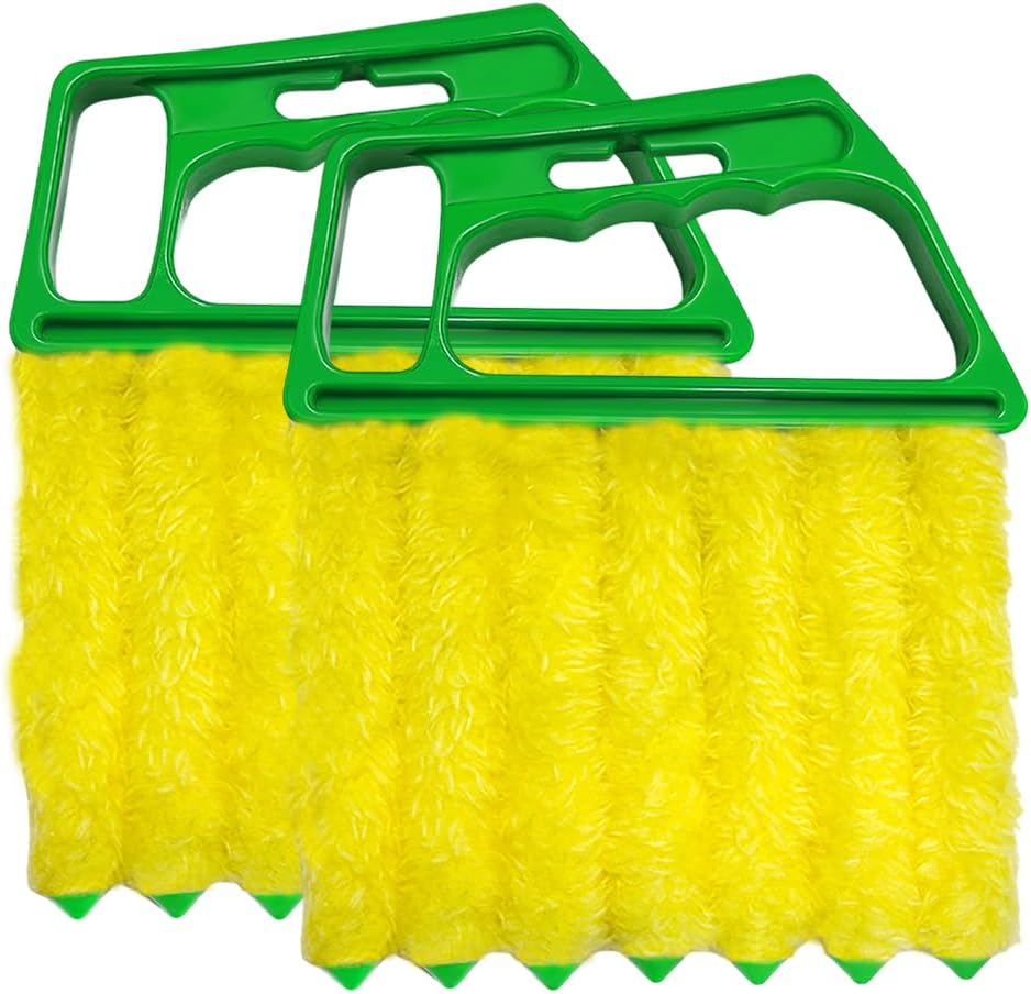 DXNQ 2 PCS Blind Cleaner Duster Tool, Window Venetian Hand-held 7 Finger Dusting Cleaner Brush, Blinds Cleaning Brush Tool for Window Shutters Air Conditioner, Car Accessories (Orange+Yellow)