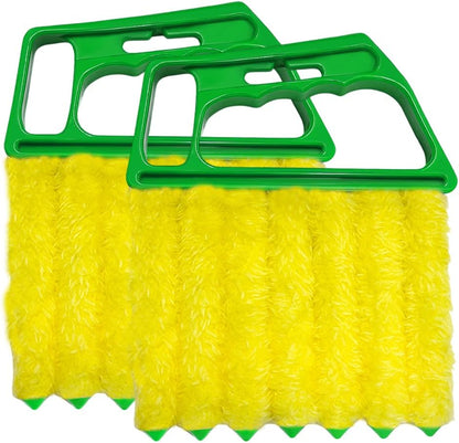DXNQ 2 PCS Blind Cleaner Duster Tool, Window Venetian Hand-held 7 Finger Dusting Cleaner Brush, Blinds Cleaning Brush Tool for Window Shutters Air Conditioner, Car Accessories (Orange+Yellow)
