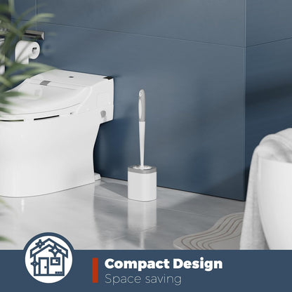 Holaloha Toilet Brush and Holder Set with Crevice Brush for Toilet Bowl and Bathroom Cleaning, White