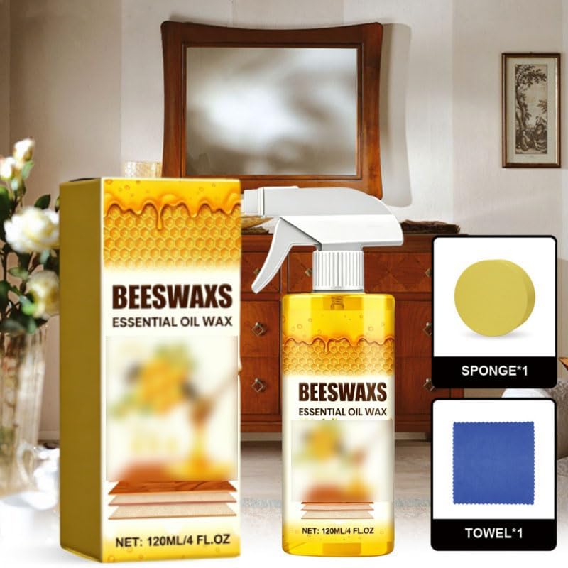 Beeswax Wood Polish Spray, 120ml Beeswax Furniture Polish Spray, Bees Wax Furniture Polish and Cleaner for Wood Floors Furniture and Wooden Cabinet (1pc)