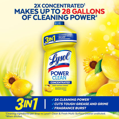 Power Clean Multi-Surface Cleaner, 2x Concentrated Pour, Sparkling Lemon & Sunflower Essence scent, 28 Fl Oz (Packaging May Vary)
