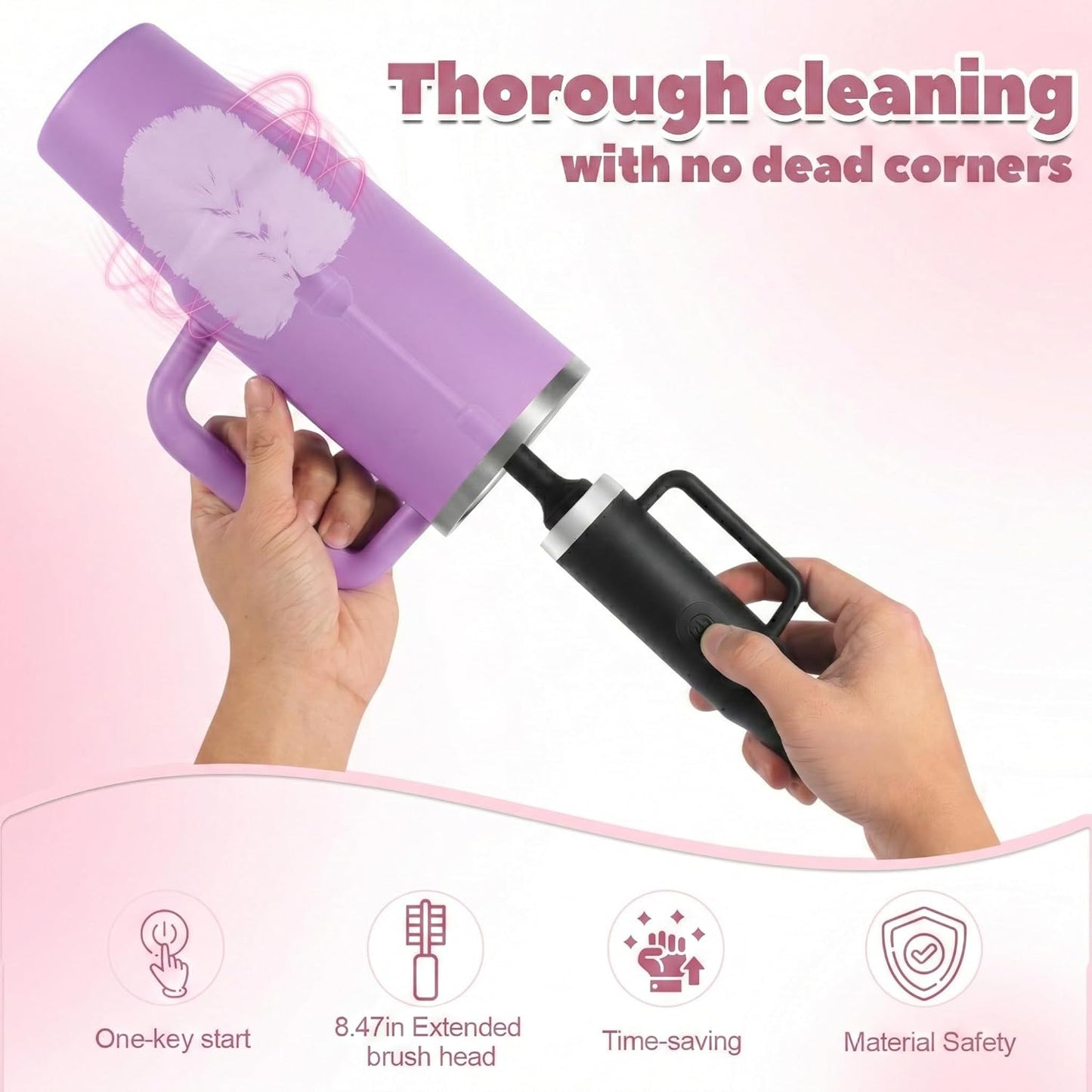 Rechargeable Electric Bottle & Cup Brush, 360° Thorough Cleaning Without Blind Spots, Suitable for Baby Bottles, 40-Ounce Mugs, Straws, Wine Glasses, etc., Easy to Air-Dry and Portable