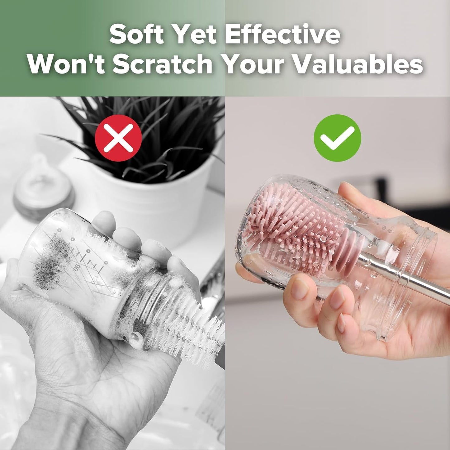 Haakaa Silicone Cleaning Brush - Baby Bottle Brush Cleaner for Breast Pump,Nipple,Breast Milk Storage Bag - Food Grade Silicone - 1 Count - Grey