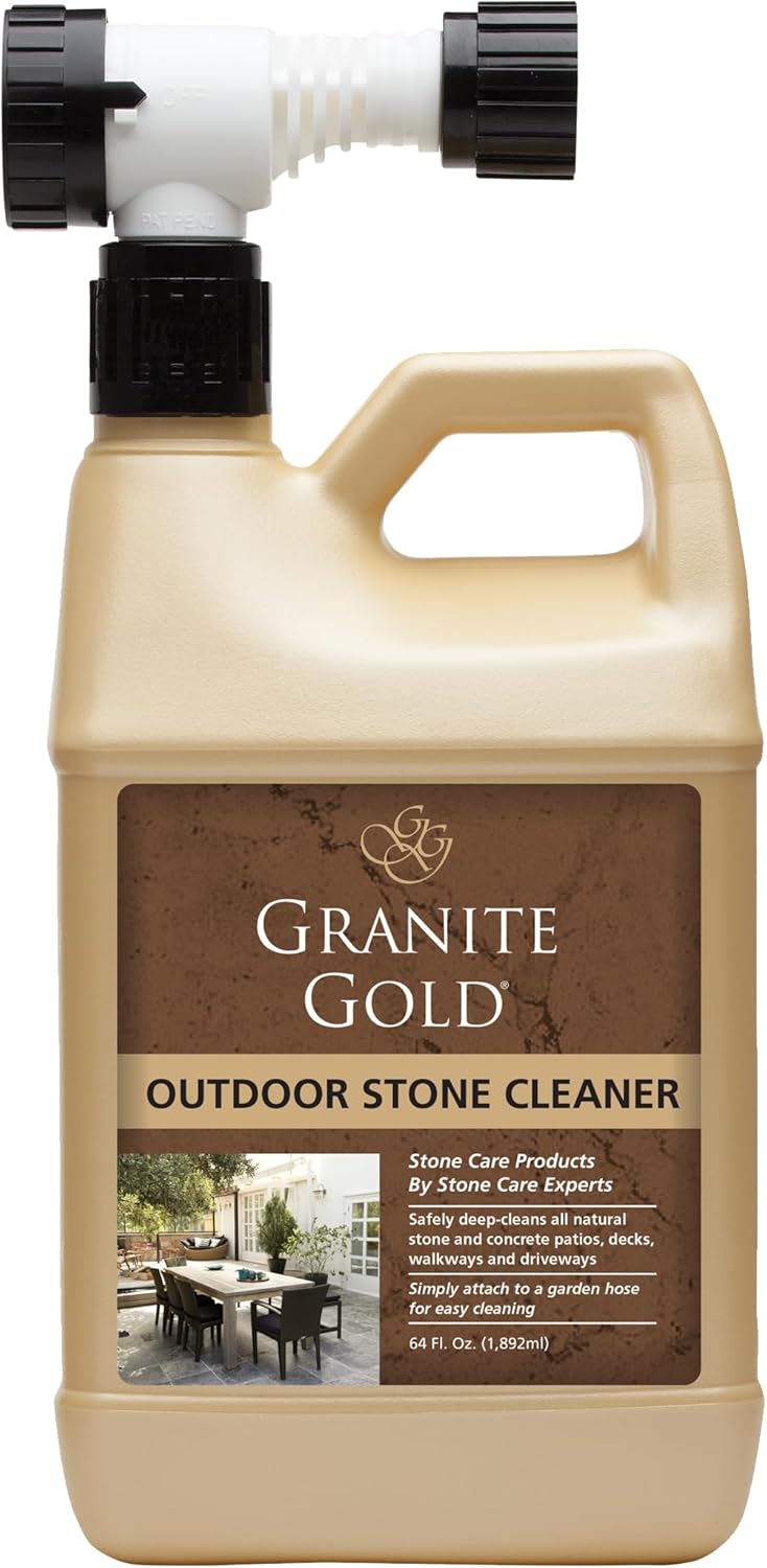 Granite Gold Outdoor Stone Cleaner, Deep Cleans BBQ Islands, Kitchens, Tables, Counters, & More, Streak-Free Shine, Fresh Citrus Scent, Safe on Food-Prep Surfaces, 24 Fl Oz Spray Bottle