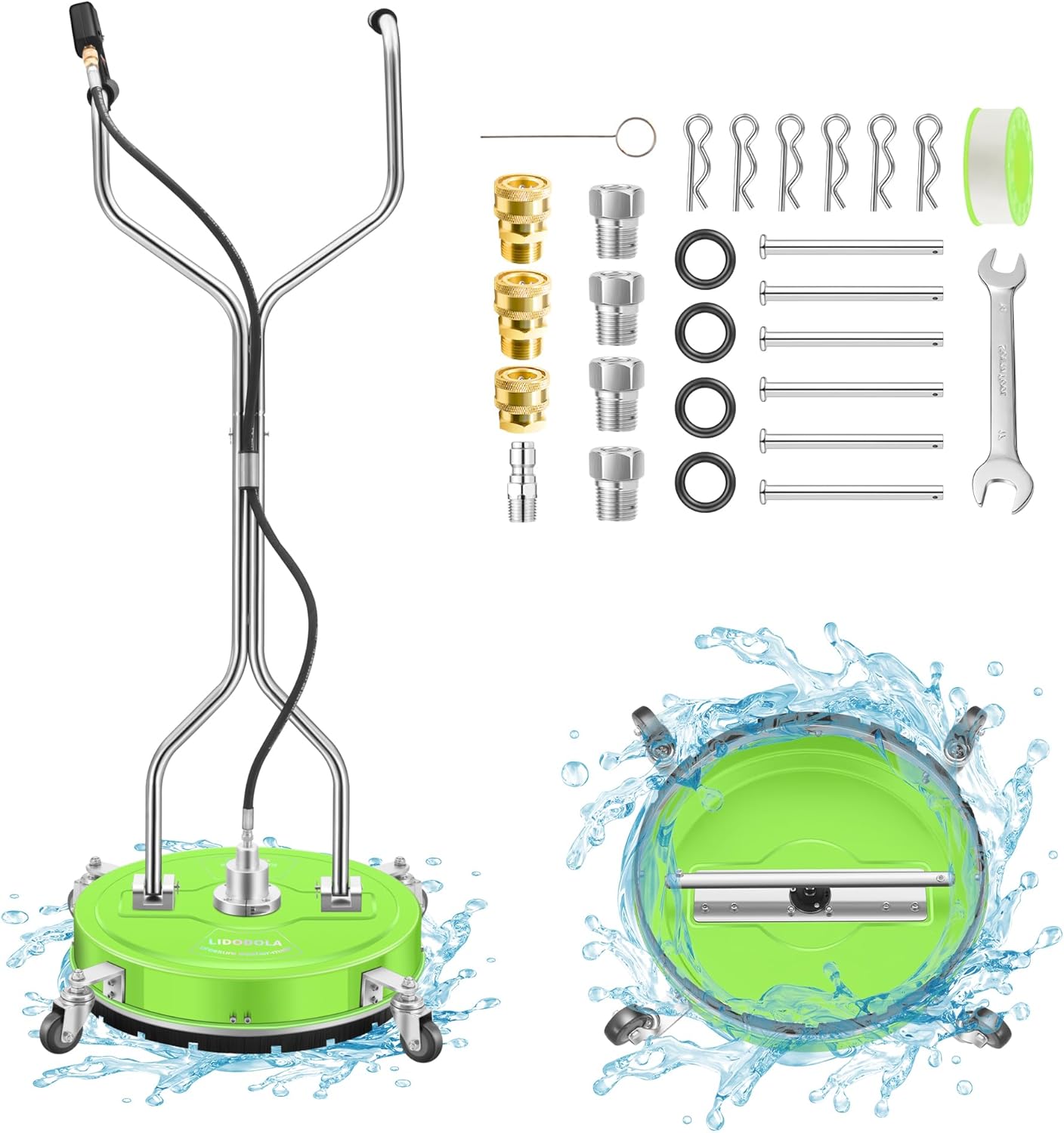 14" Pressure Washer Surface Cleaner with 4 Wheels - Stainless Steel Surface Cleaner for Pressure Washer Attachment for Concrete, Patio, Sidewalk, Deck and Driveways - PWS14